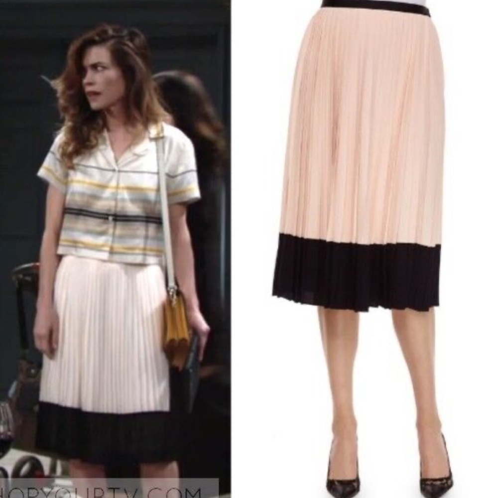 KATE SPADE New York Pleated Crepe Colour Block MIDI Skirt